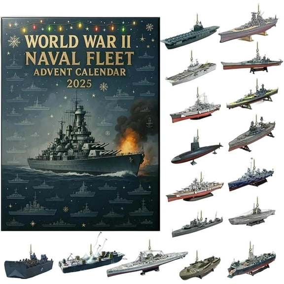 Wwii Naval Fleet Advent Calendar 2025, 24 Days Christmas Countdown Calendars With 24 Ww2 Battleship Model Ornaments, 2D Navy Ships Gift for Naval History Enthusiasts, Veterans (Grey)