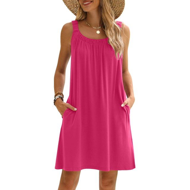 HOTOUCH Robe Femme 2024 Été Décontractée Robe T-Shirt Couverture de Plage Sans Manches Robe Débardeur avec Poches