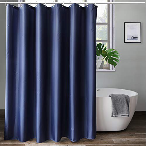 AooHome Solid Navy Blue Shower Curtain, Fabric Weighted Hem Shower