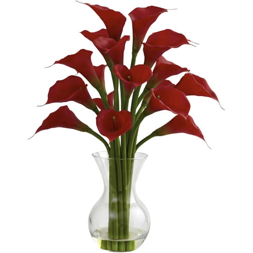 Nearly Natural Galla Calla Lily with Vase Arrangement, Red
