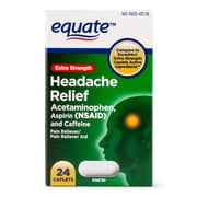 (4 pack) (4 Pack) Equate Extra Strength Headache Relief Acetaminophen Caplets, 250 mg, 24 Ct