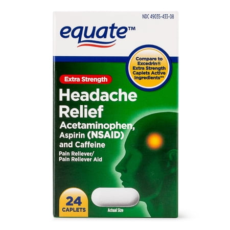 (4 pack) (4 Pack) Equate Extra Strength Headache Relief Acetaminophen Caplets, 250 mg, 24 Ct