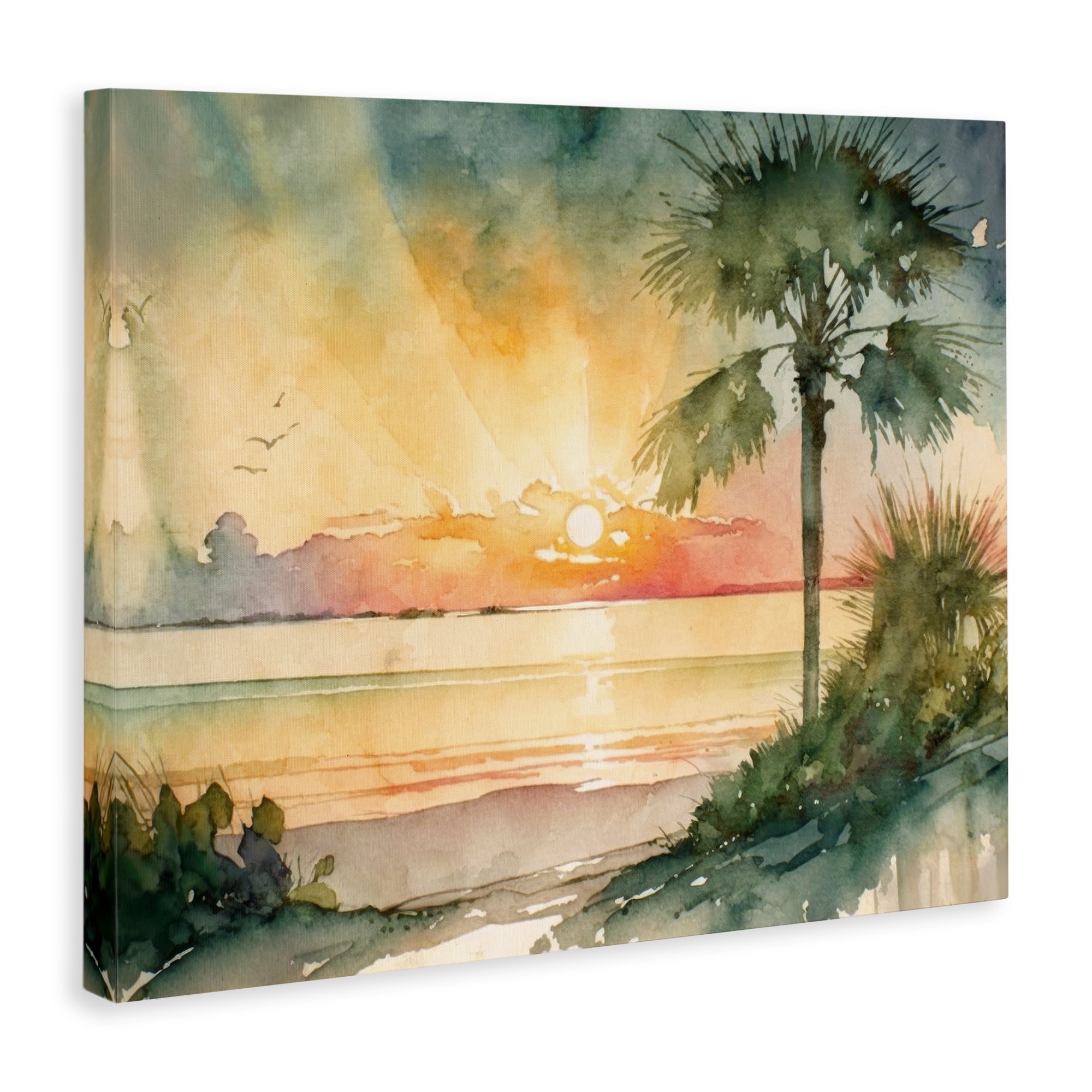 Stupell Industries Sunrise Through Palms Landscape & Nature Painting Wrapped Canvas Art Print Wall Art, 30 x 24