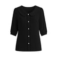 thumbnail image 4 of GERsome Short Sleeve T-Shirts for Women Button Down Summer Comfy Cotton Linen Summer Collared Tops,Black,Size XL, 4 of 9