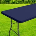 thumbnail image 2 of Rectangle Table Cloth Cover, Waterproof Polyester Elastic Fitted Tablecloth, Fits for 6 Foot Folding Tables, Washable Table Protector for Picnic, Camping, Outdoor (30" x 72") Navy, 2 of 8