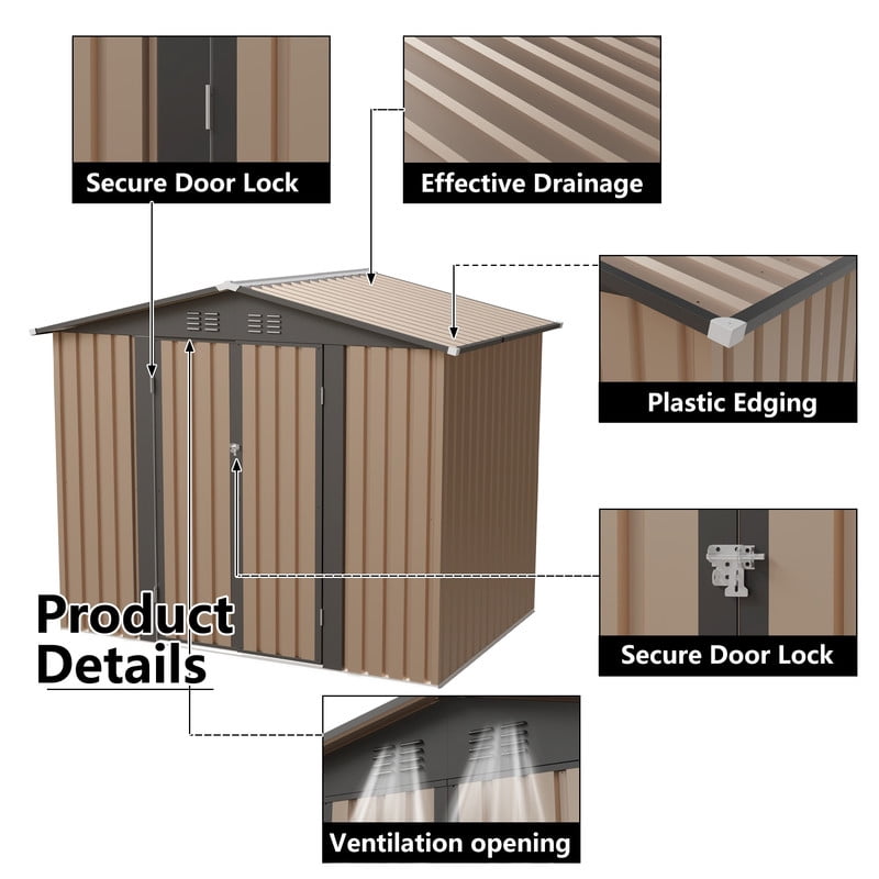 8x5 FT Outdoor Storage Shed with Lockable Door & Vent, Bike Tool Storeroom, Metal Shelter with Roof for Lawn Backyard