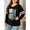 thumbnail image 5 of Aleumdr Women's Plus Size Pullover V Neck Long Sleeve Black American Flag Graphic Blouse Tops 4XL, 5 of 8