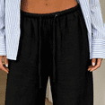 thumbnail image 3 of Morttic Women's Solid Color Drawstring Elastic High Waist Loose Wide Leg Pants with Pockets Beach Vacation Lounge Pants Black，XL, 3 of 6