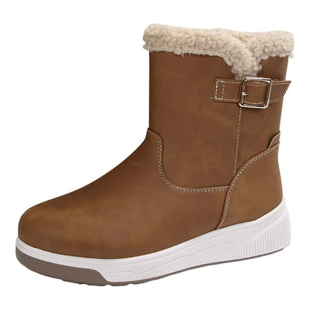 

Ediodpoh Women s Thick Soles And Plus Size Warm Solid Color Snow Boots Booties for Women Brown 7.5