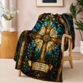 thumbnail image 2 of SPXUBZ Stained Glass Faith Flannel Fleece Blanket, Inspirational Cross Throw Blanket, Soft Cozy Warm Blanket for Home Bedroom Decor 80"x60", 2 of 4