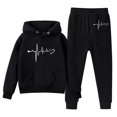 thumbnail image 4 of LUOGENLI Girls Fall Outfits Size 6 with Denim Sweatshirt Girls Kids Girls Kids Hooded Tracksuit Unisex Two Piece Outfits Hoodie Sweatshirt Sweatpants Set Black 5-6 Years, 4 of 4