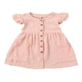 thumbnail image 1 of Filles Tout-Petits Robe Couleur Unie d'Été Lin Volant Mini-Jupe Cqh, 1 of 6