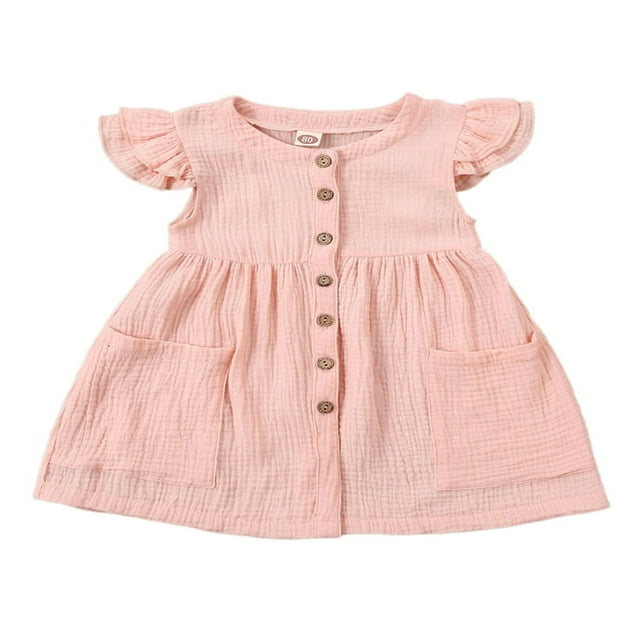 Toddler Girls Solid Color Dress Summer Ruffle Linen Baby Mini Skirt Cqh