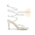 thumbnail image 3 of BLISSFUL STEP Lace Up Slingback Strappy Stiletto Heels Sandals for Women Silver 8, 3 of 5