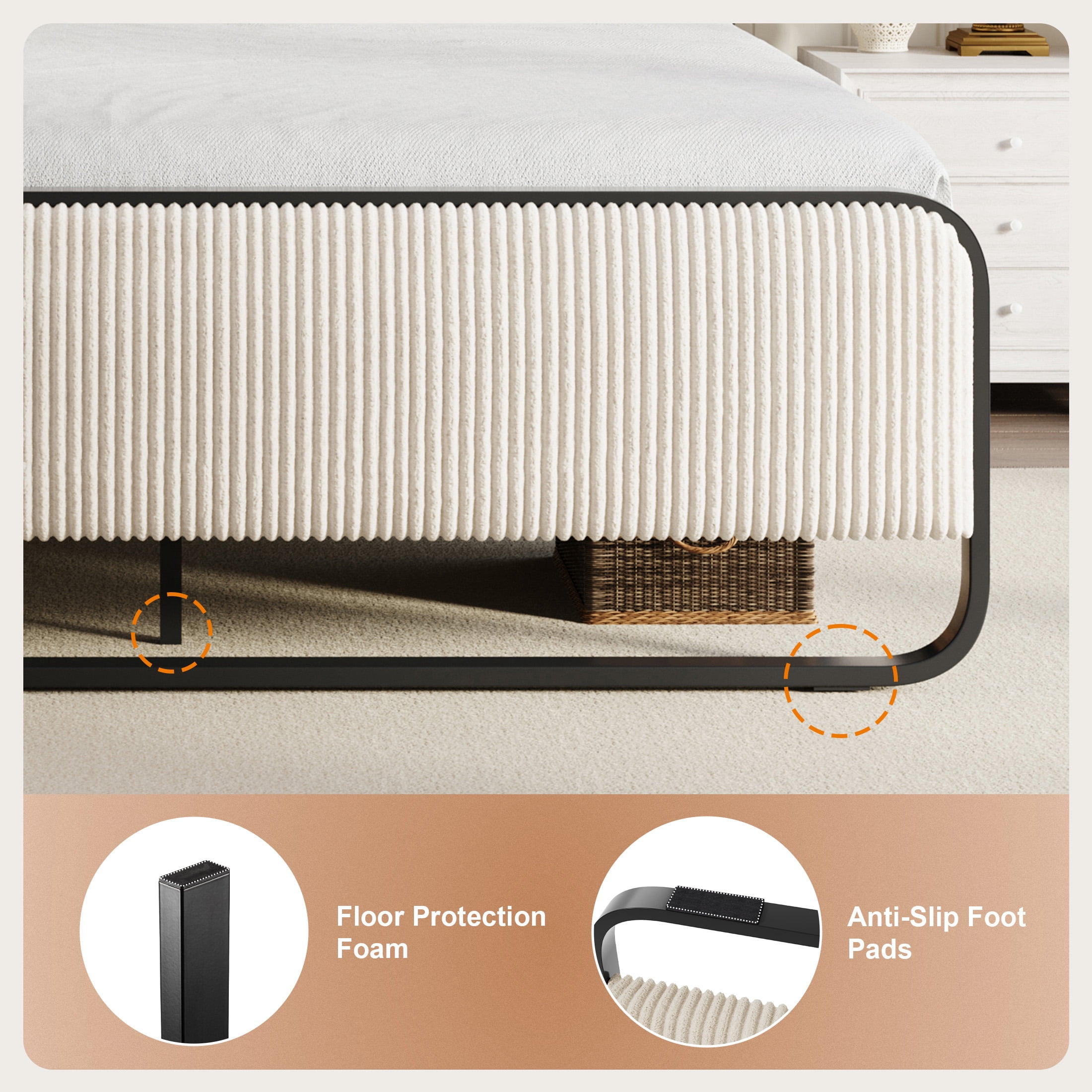 Einfach Queen Bed Frame, Upholstered Platform Bed with Velvet Curved Headboard and Footboard, No Box Spring Needed, 1000 LBS Capacity, Cream White