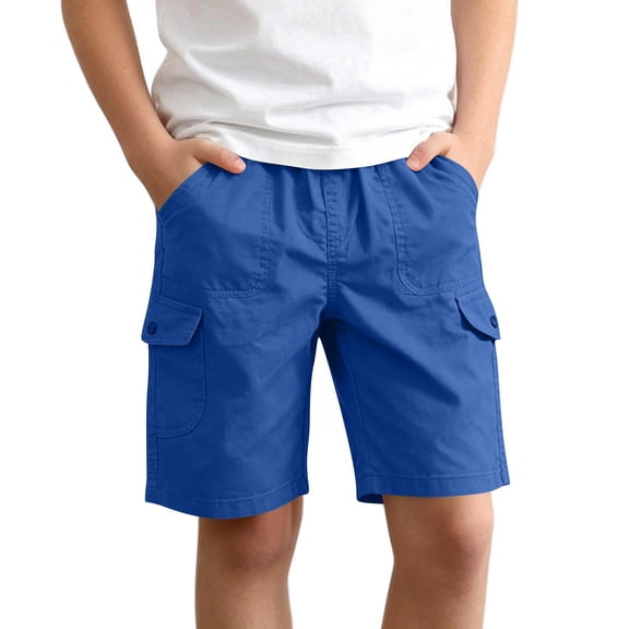 Tdoqot Boys Cotton Cargo Shorts- Elastic Waist Baggy Summer Casual Kids Camping Shorts Blue Size 4-14