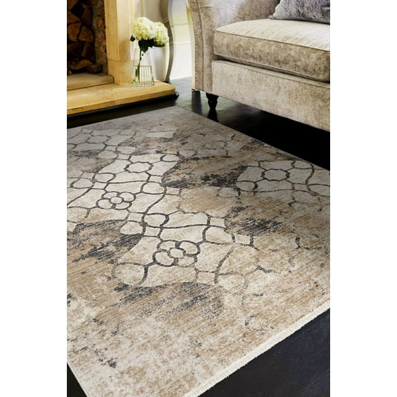 7' Round Ivory Vintage Trellis Indoor Rug