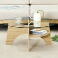 thumbnail image 3 of 31.5 inch Round Glass Coffee Table with Light Wood Grain Legs and Fan-Shaped Base, 3 of 10