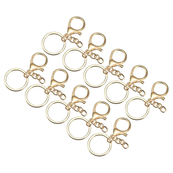 Uxcell 63mm Lobster Claw Clasps with Key Rings & Chain for Keys Organization, DIY Crafting, Gold Tone 16Pcs
