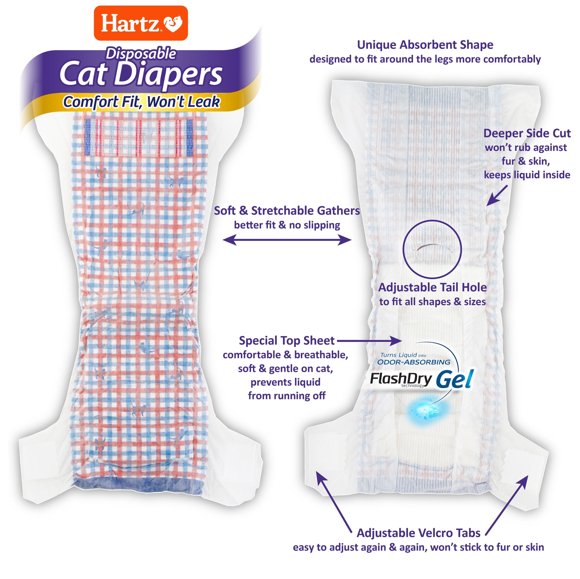Hartz Disposable Cat Diapers with Secure Comfortable Fit for