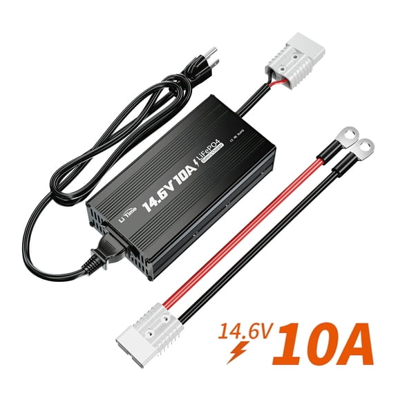 LiTime 14.6V 10A LiFePO4 Battery Charger, AC‑DC Lithium Battery Charger with LED Indicator, for Deep Cycle Rechargeable Batteries, Car Truck Boat RV