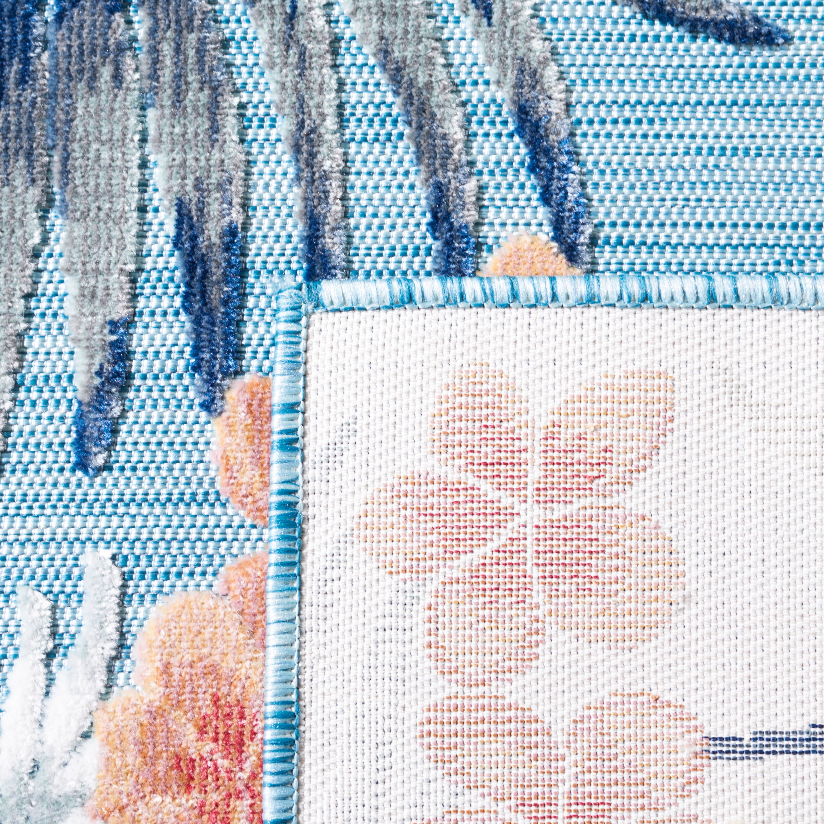 SAFAVIEH Cabana Kade Botanical Indoor/Outdoor Runner Rug, Aqua/Ivory, 2' x 5'