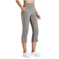 thumbnail image 3 of Inglocry Womens Capri Pants High Waisted Straight Leg Yoga Capris Leggings with Pockets Crop Workout Summer Pants Gray S, 3 of 7