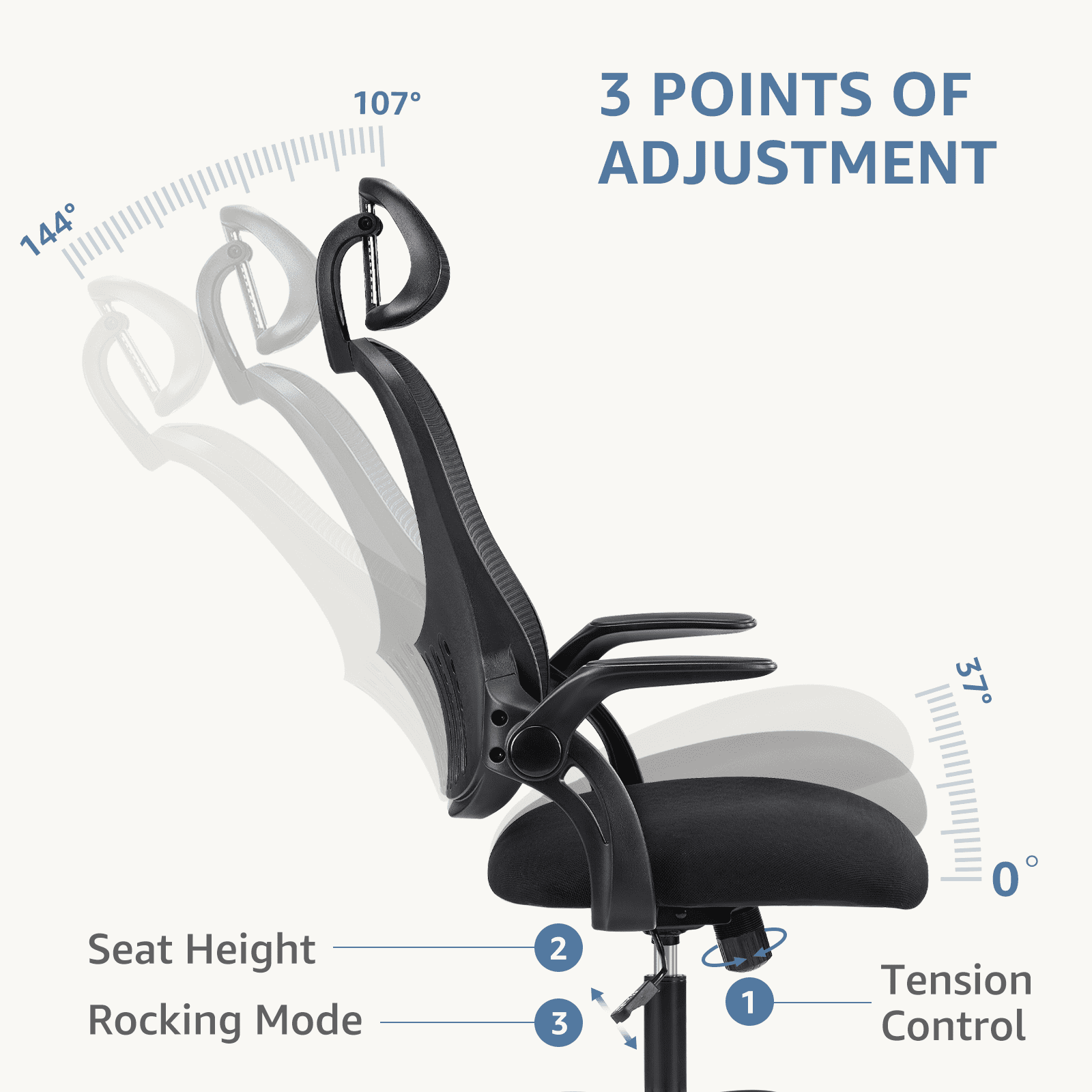MAYEERTY Ergonomic Office Chair with Headrest, Adjustable Task Chair with Flip-Up Armrests