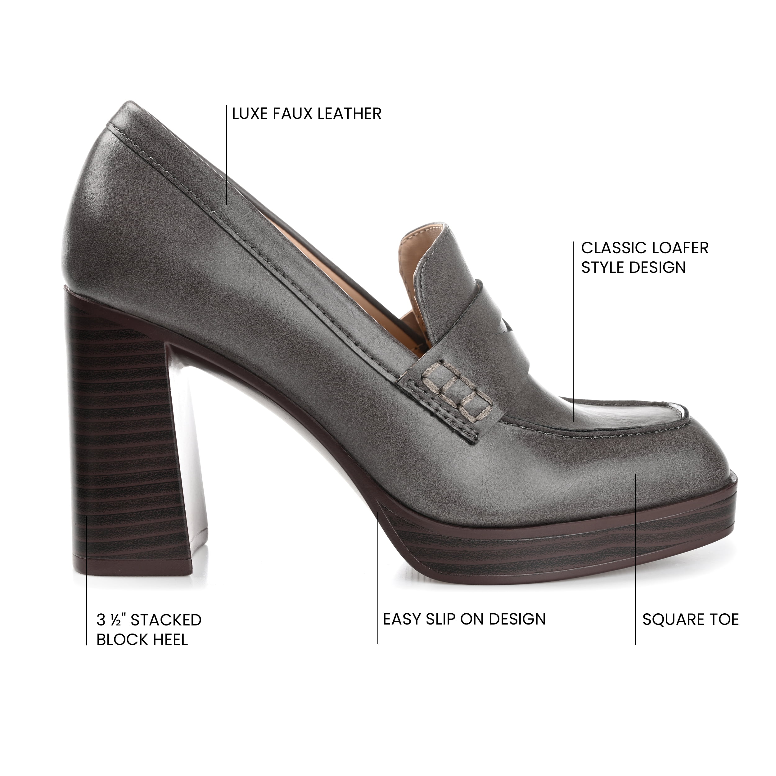 Journee Womens Ezzey Loafer Mid Stacked Heel Square Toe Pumps, Widths Available