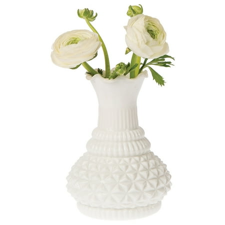 White Milk Jug - Vintage Milk Glass Vase (5.75-Inch, Sophia Ruffled Genie Design, White) - Decorative Flower Vase - For Home Decor and Wedding Centerpieces