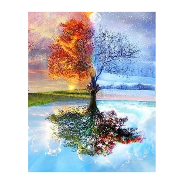 12*16 Inch DIY 5D Diamond Painting Kit Full Drill Diamond Painting Tree Flower Pattern Acrylic