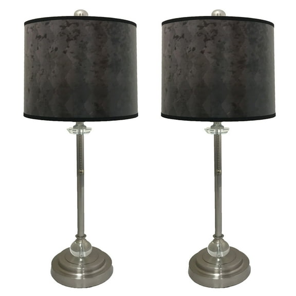 Royal Designs 28" Crystal and Brushed Nickel Buffet Lamp with Black Snakeskin Diamond Design Hard Back Lamp Shade, Set of 2
