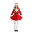 thumbnail image 2 of YunPes Girls Hooded Christmas Red Dress Fuzzy Plush Trim V Neck A-Line Dresses with Belt Claus Santa Dress up Party Outfit Clothes, 2 of 7