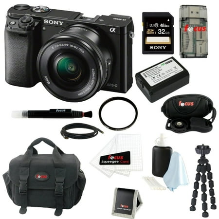 Sony a6000 Camera with 16-50mm Lens (Black)+ 32GB Card+ Accessory Bundle