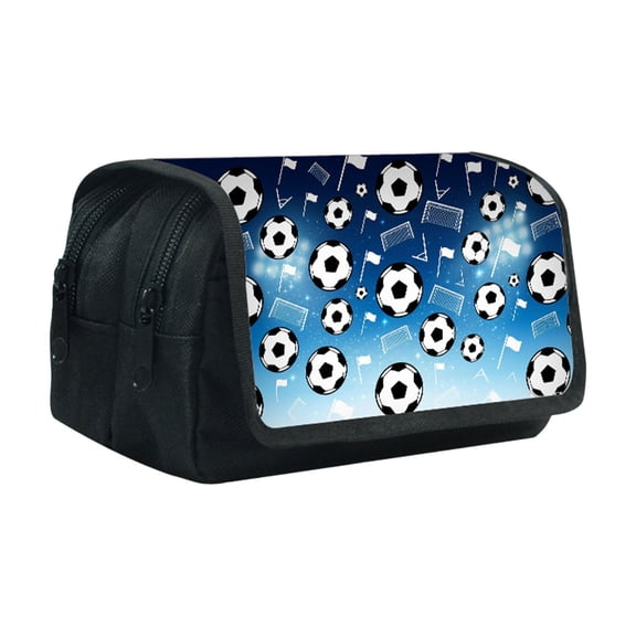 Guodhu Large Capacity Soccer Themed Double Zipper Pencil Case, Sport Printed Stationery Bag for School Students, Sturdy Organizer with Compartments, Ideal Gift for Boys(Blue)