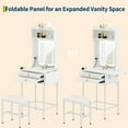 thumbnail image 5 of Small Vanity Desk Set with 3 Adjustable Lighted Mirror&Charege Station,White Dressing Table with 2 Drawers and Fold-up Panel for Bedroom, 5 of 7