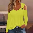 thumbnail image 2 of GigrtiJin Fall Womens Cold Shoulder Tops Scoop Neck Long Sleeve Solid Color Shirts Casual Loose Pullover Blouse, 2 of 5