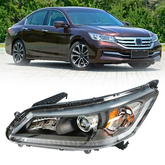 LABLT Driver Side Black Housing Halogen Projector Headlight for 2013-2015 Accord 4-Door Sedan Halogen w/ DRL Headlight Headlamp
