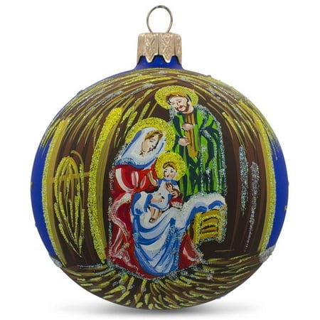 Nativity Glass Ornament - Nativity Scene Glass Ball Christmas Ornament 3.25 Inches