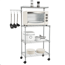 4 Tier Kitchen Baker's Rack with Microwave Stand, Heavy Duty Storage Shelf Cart with Wheels, 47.24 Inch Metal Utility Organizer Shelf for Kitchen, Pantry, Office, Silver