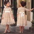 thumbnail image 2 of StylesILove Princess 3/4 Sleeve Midi Length Floral Lace A-line Wedding Dress Flower Girl Pageant Party Clothes, 2 of 2