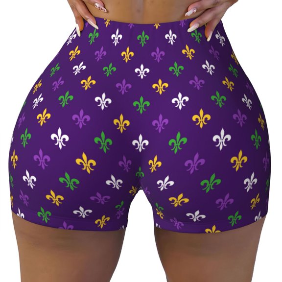 Kdxio Purple Mardi Gras Print Workout Shorts for Women Seamless Soft Smooth Gym Yoga Scrunch Active Shorts