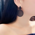 thumbnail image 3 of Grandest Birch 1 Pair Exaggerated Piercing Women Earrings Alloy Round Hollow-out Pattern Pendant Earrings Party Jewelry Alloy Blac, 3 of 8