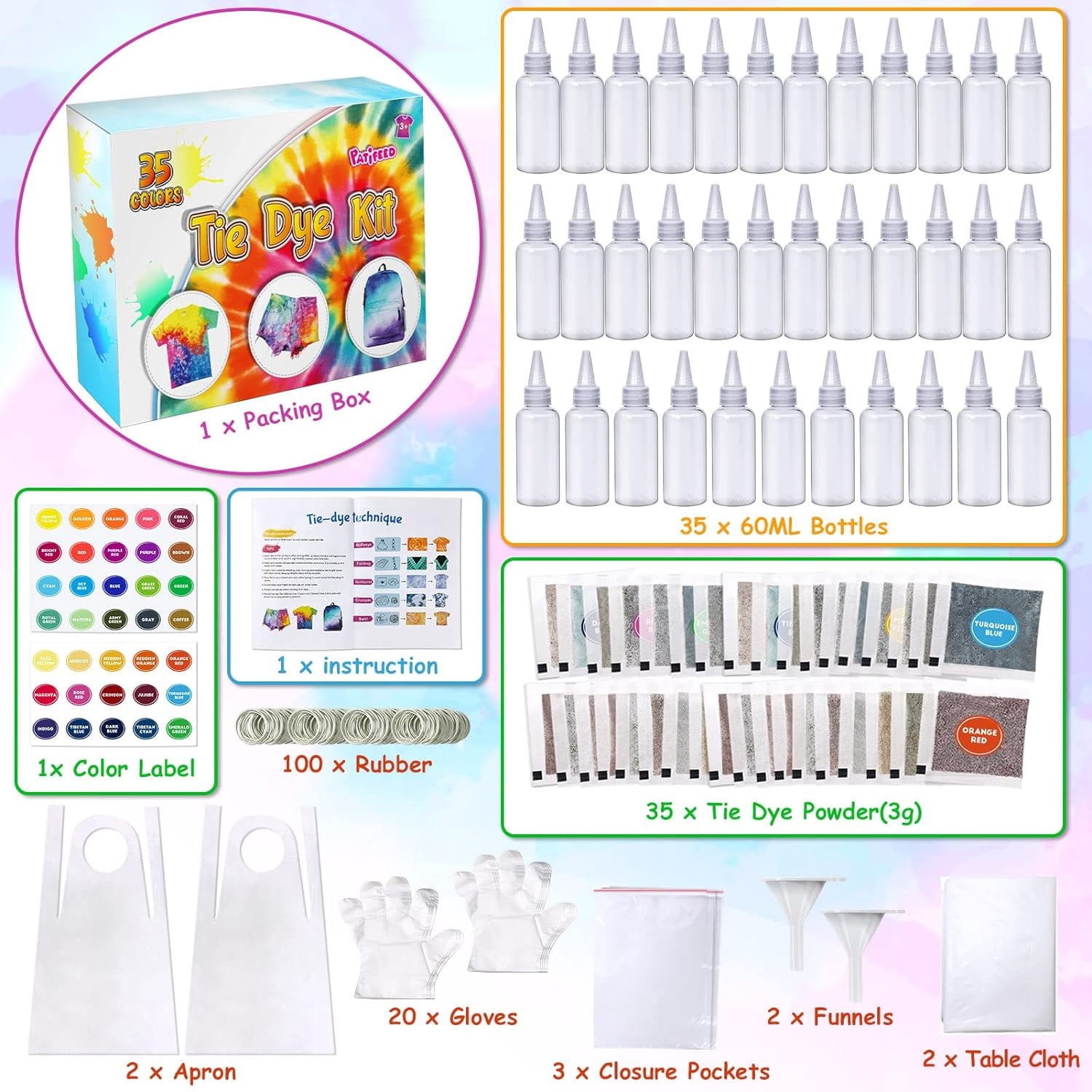 Patifeed Color Tie Dye Craft Kits 20 Pieces