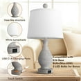 thumbnail image 5 of Traditional Table Lamps Set of 2, Bedside Touch Lamp with USB C+A Charging Ports, Rustic Farmhouse Table Lamps for Living Room Bedroom, Side Table Lamp with White Fabric Shade, Antique Grey, 5 of 9