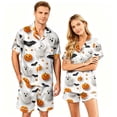 thumbnail image 2 of IYYVV Halloween Couple Matching Pajama Set Aesthetic Ghost Face Silk Satin Sleepwear Short Sleeve Button Down 2 Pieces Loungewear White S, 2 of 5