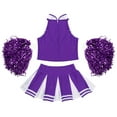 thumbnail image 4 of Alvivi Kids Girls Cheer Leader Costume Cheerleading Uniform Crop Top with Pleated Skirt Pom Poms Purple 16, 4 of 7
