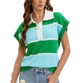 thumbnail image 2 of Chaleco de suéter casual para mujer ATHLECHIC, con cuello en V, botones, tirantes a rayas, suéteres sueltos de manga corta, M Verde Azul, 2 of 5