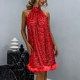 thumbnail image 2 of Levmjia Women Sequin Mini Dress Hanging Neck Sleeveless Solid Color Off Shoulder Casual Party Cocktail With Night Out Club Vacation Daily Wear, 2 of 7