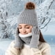 thumbnail image 4 of Conjunto de 3 gorros, bufandas y guantes de invierno para mujer, gorro de cuello largo, bufanda tejida, guantes para pantalla táctil, regalo de Navidad, bufanda acrílica., 4 of 6